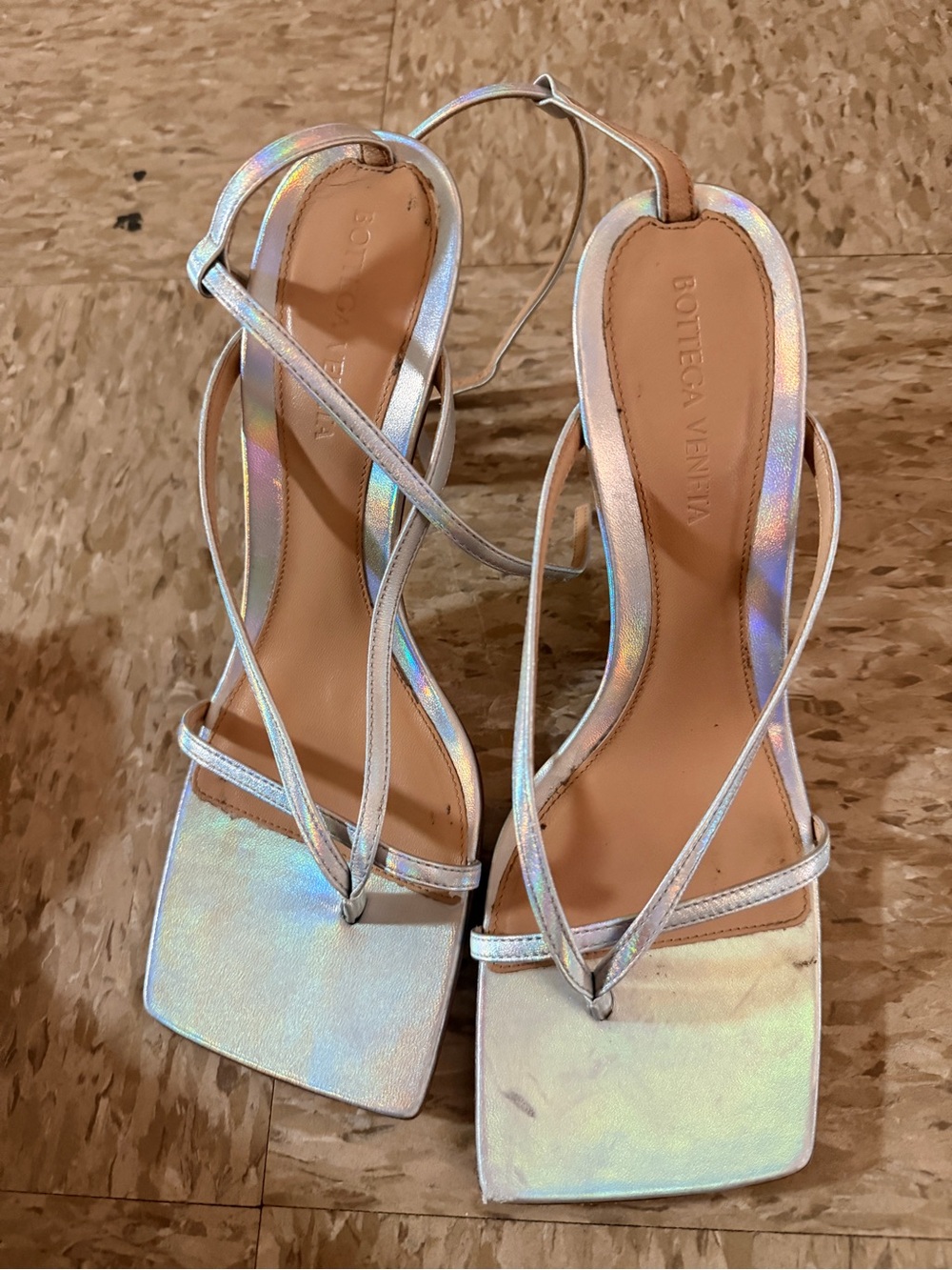 Bottega Veneta Iridescent Strappy Square-Toe Sandals - Holographic